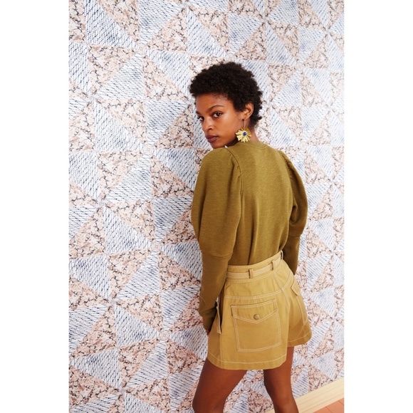 ULLA JOHNSON Philo Pullover Fatigue Green Puff Sleeves Pullover Size P X-Small - Picture 9 of 15